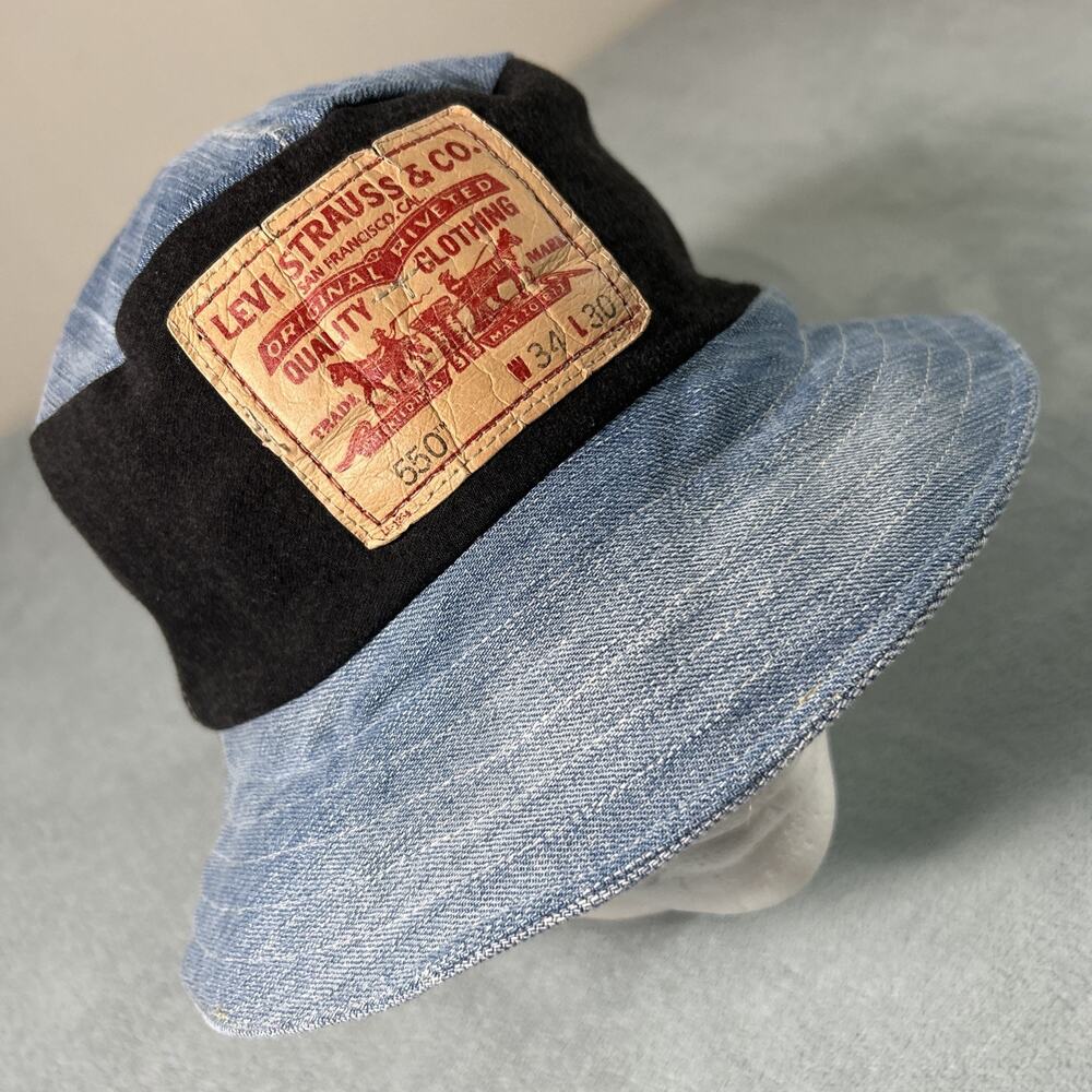 Y2k 2000s Patchwork Denim Panel Bucket Hat Adult Large Reversible Granola Skater